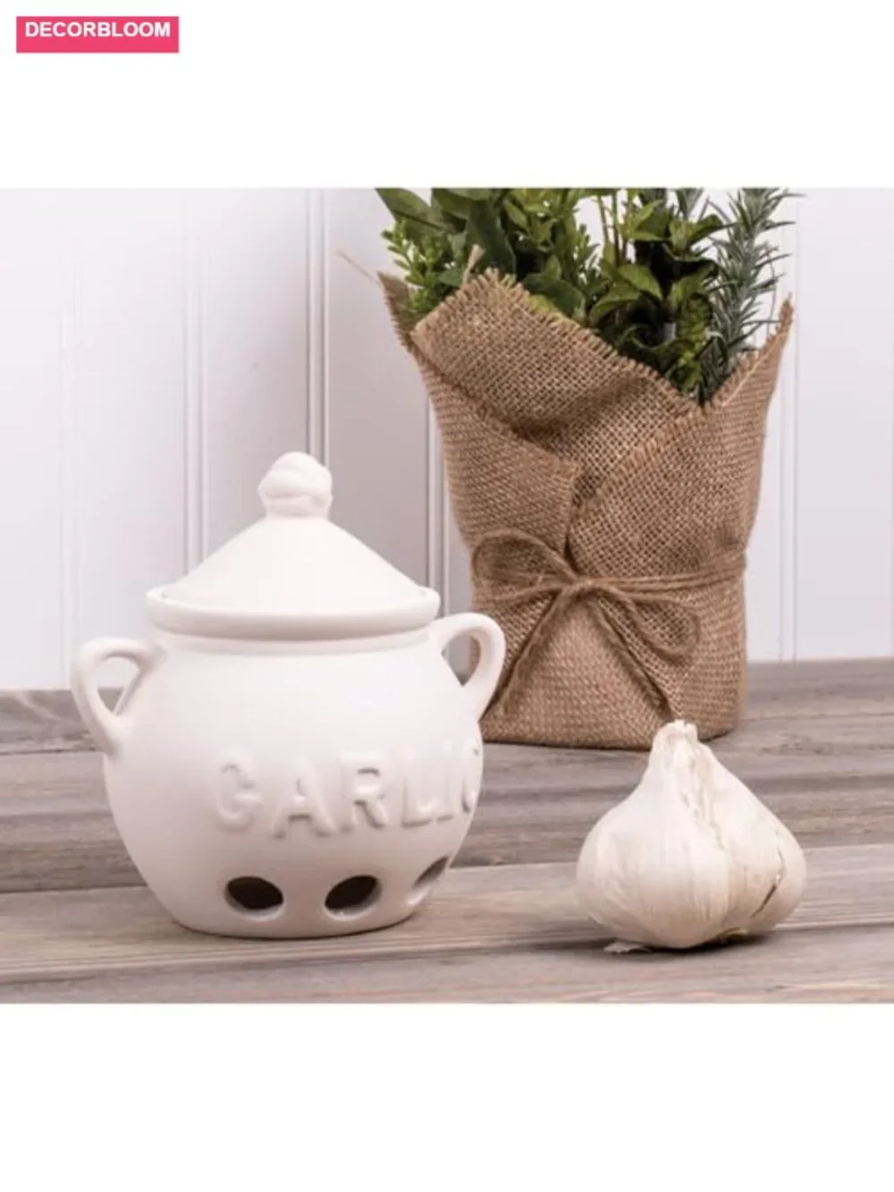 Unglazed Earthenware Ceramic Garlic Keeper Store Countertop Fresh